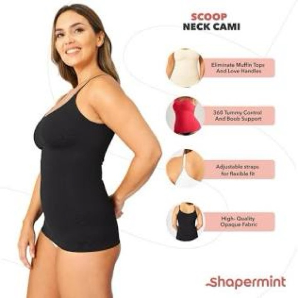 Shapermint Essentials All Day Every Day Scoop Neck Cami Black - Picture 2 of 4